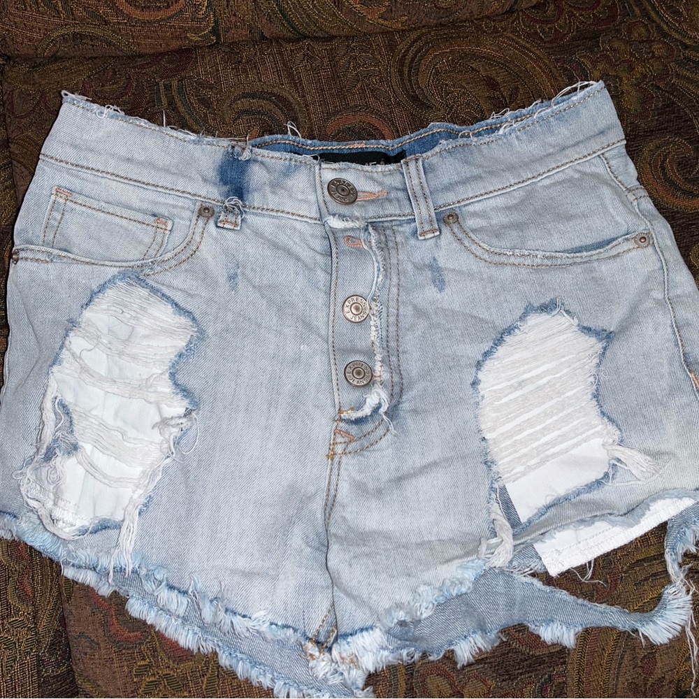 Distressed Light Blue Denim Shorts
